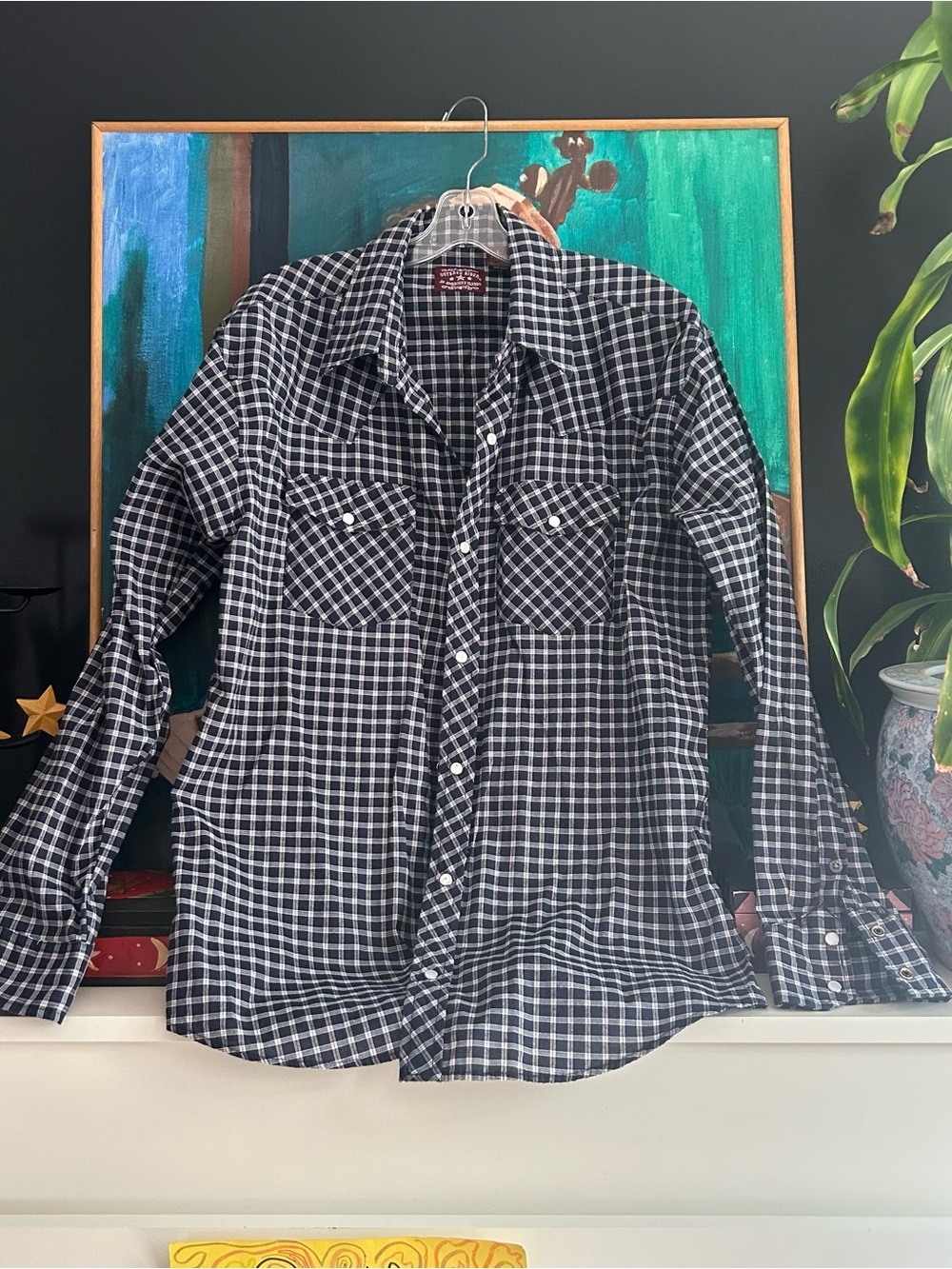 Outback Rider Navy Plaid Western Pearl Snap Shirt